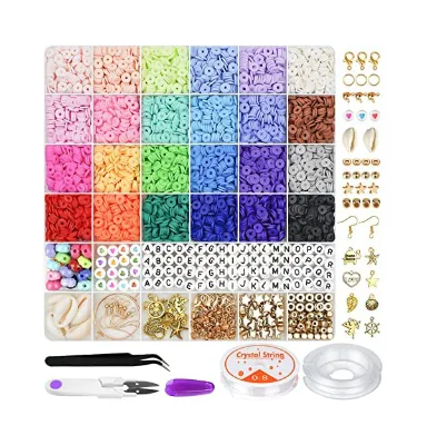 6000Pcs 24 Colors Polymer Clay Beads Spacer Heishi Beads with Pendant Ornaments Jewelry Making Kit