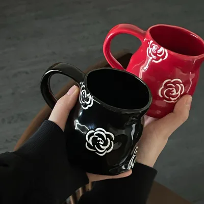 Classic Camellia Tweed Style Hand-Painted Ceramic Coffee Cup High-Value Wedding Gift Nordic Design Mug