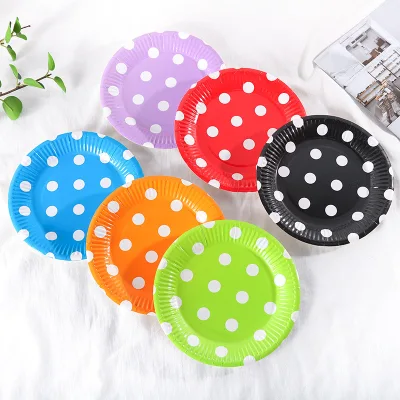 7 Inch Disposable Colorful Dot Printed Paper Plate Cross-Border Special Dinner Plate for Birthday Parties Tableware Decorations