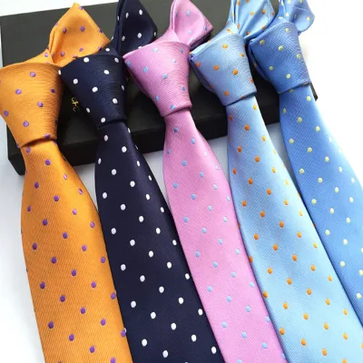 Jacquard Fashion Polyester Tie with Dot Striped Print Pattern Custom Necktie Men Red Blue Colors Casual Formal Style Logo Design