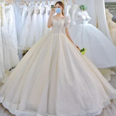 New Luxury V-Neck Bridal Ball Gown Plus Size Wedding Dresses for Bride