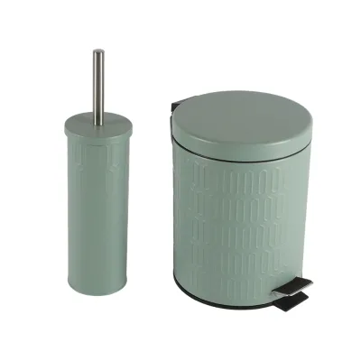 Bathroom Rust-Proof Long Handle Toilet Brush and Bin Step Pedal Compact 3 Liter Steel Hotel Trash Can With Removable Inner Liner
