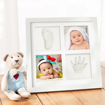 DIY Wooden Baby Handprint & Footprint Kit with Custom Logo-Newborn Keepsake Gift for Boys or Girls Baby Showers