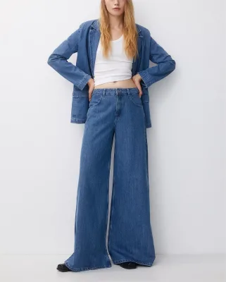 Custom Denim Factory Baggy Flare Denim Pant Wide Leg Boot Cut Bell Bottom Flare Loose Jean Women