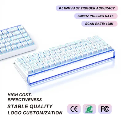 65% 68-Key Wired Magnetic Switch Gaming Keyboard 8K Polling Rate 128K Scan 0.01 mm Rapid Trigger RGB PBT Keycaps Software Config