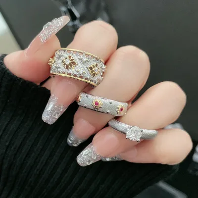 Vintage Chinese Style Female CZ Gemstone Rings Women Silver Plated Luxury Open Zircon Rings