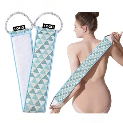 Custom Logo Long Simple Bamboo Fiber Back Scrubber Glove Reusable Exfoliating Spa Tool for Body Care Bulk Packaging