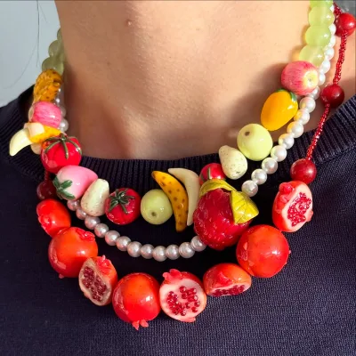 Women's Colorful Resin Fruit-shaped Beaded Handmade Adjustable Clasp Pendant Necklace European-American Style