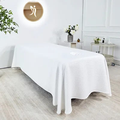 Thickened Waffle Weave All-in-One Massage Table Sheet Set with Face Hole, Soft Breathable Bed Cover for Beauty Salon Spa