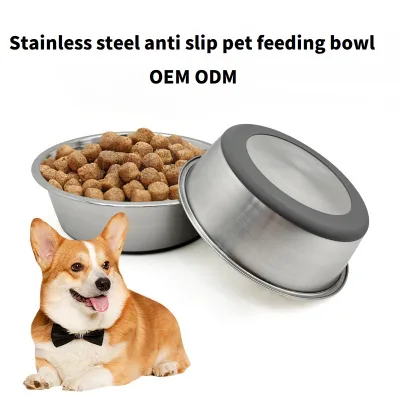 Stainless Steel Dog Bowl Non Slip Pet Food Bowl for Large Dogs with Silicone Base Anti Skid Feeding Dish Wholesale Supply