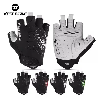 WEST BIKING Summer Short Finger Ice Silk Gloves Half Finger Cycling Gloves Outdoor Breathable Anti-slip Cycling Gloves Equipment