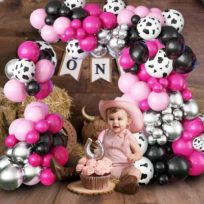 Cowboy Birthday Supplies Silver Rose Baby Boy Shower Favors Background Pink Western Themed Party Decorations for Baby One Party