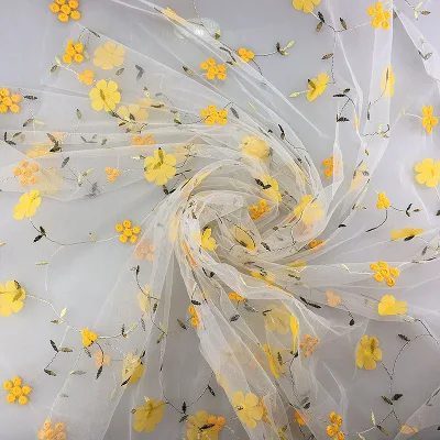 Custom Polyester Microfiber Mesh Floral Net 3d Tulle Fabric Flowers Embroidered Tulle Fabrics for Women Dresses