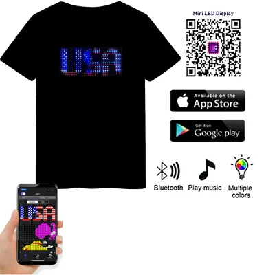 New Arrivals App Control Bluetooth Programmable Adjustable LED T-Shirt Halloween Wedding Party Scrolling Text Animation Message