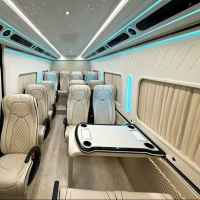 New High Back Adjustable Bus Seat for Sprinter Van Diamond Stitching Starry Ceiling Compatible Luxury Interior Refit PVC Leather