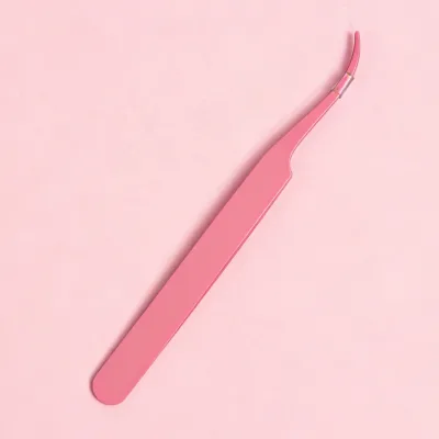Pink Slanted Tip Stainless Steel ESD Tweezers Professional Eyebrow Tool Precision Eyebrow Applicator Ergonomic Salon-Grade