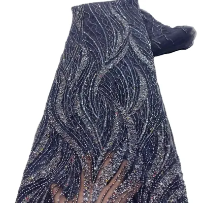 Bridal Embroidery Beaded Lace Fabric African Beads Sequin Lace Fabric for Women Dress