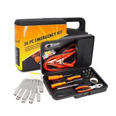 30 Pieces Vehicle Tools Car Emergency Repair and Rescue Kit With Jumper Cables