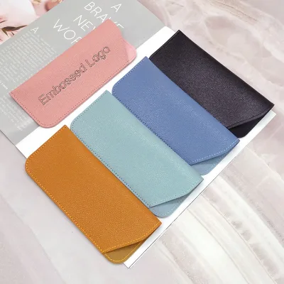 Fashion PU Reading Glasses Case Embossed Logo Glasses Bag Wholesale Pink Blue Thick Optical Glasses Leather Case