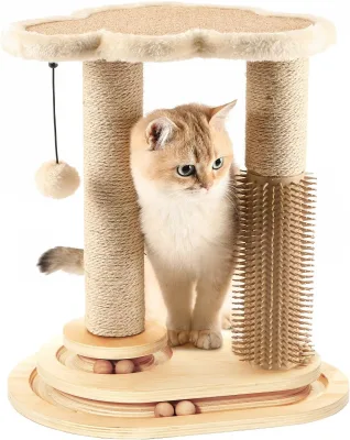 Interactive Adjustable Durable Cat Scratching Post Self Groomer Cloud Perch Natural Sisal Rope Rolling Ball Track-Modern Home