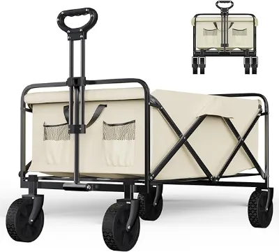 Folding Camping Wagons High Quality Oxford and Steel 360° Wheels Handcart Foldable for Camping Beach Picnic