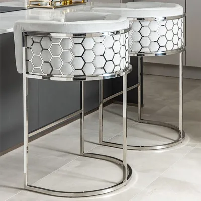 Frame High Chair Upholstered Stainless Steel Fabric Modern for Coffee Shop