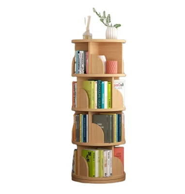 Modern Creative Rotating Bookshelf Wooden Bookshelves Bookcase Library Magazine Storage Rack Solid Wood Bookshelf