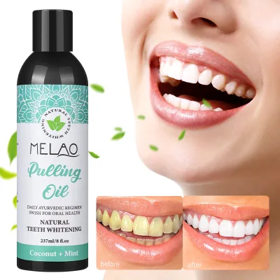 MELAO Coconut & Peppermint Oil Pulling Whitening Mouthwash Alcohol Free for Fresh Breath White Healthy Teeth & Gums Mouth Wash