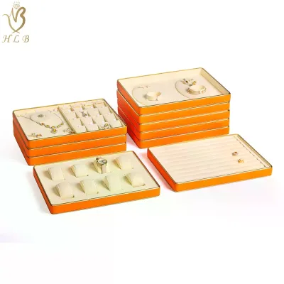HLB Metallic Necklace Display Trays Stackable Jewelry Trays Velvet Jewelry Display showcase Tray