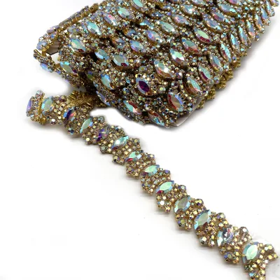 AB Crystal Rhinestone Sew-On Wedding Cake Decoration Gold Chain With Costume Applique for Shoes Rhinestone Trimming