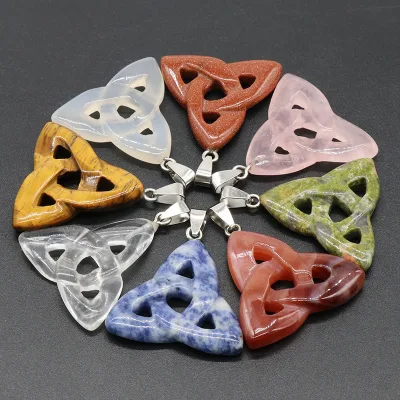 Crystal Irish Celtic Knot Pendant Charms Semi-precious Stone Three-ring Pendant Clear Quartz Agate Pendant for DIY Jewelry