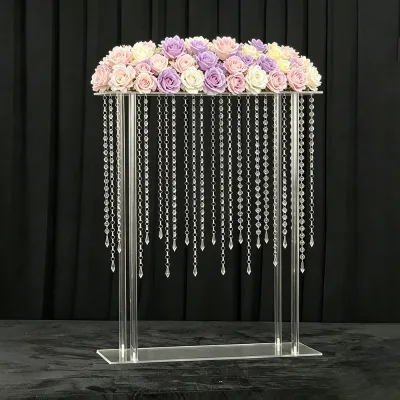 Transparent Acrylic Floral Display Stand Crystal Tassel Garland Wedding Table Centerpiece for Event Rental Wedding Props
