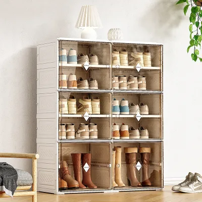 Durable Collapsible Shoe Storage Box with Magnetic Door and Dustproof Features for Closet Use