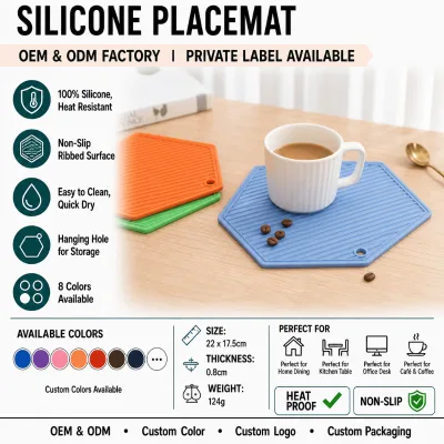 Custom Logo Food Grade Silicone Honeycomb Placemat BPA Free Heat Resistant Trivet Non-Slip Reusable Hexagonal Table Mat OEM ODM