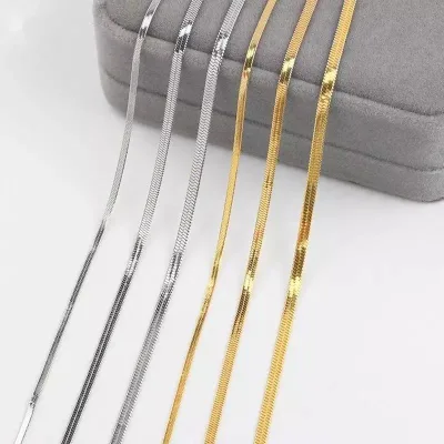 18k Gold Plated Herringbone Chain Choker Necklace Stainless Steel Flat Snake Chain Layer Women Jewelry Findings Components