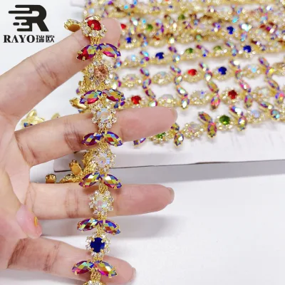 Golden Bottom With Multi-Color Rhinestone Cup Chain for Fashion Clothing Decoration Shoes Hair Accessroeis.