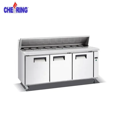 Fan Cooling Electric Stainless Steel Horizontal Refrigerator / Refrigerated Pizza Prep Table / Under Table Refrigerator