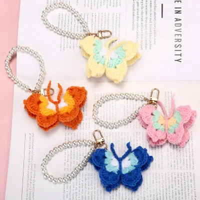 Crochet Cross-border Handwoven Animal Cotton Colorful Butterfly Keychain Mobile Phone Chain Handmade Bag Pendant Jewelry