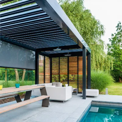 Villa Design Motorized Aluminum Double Roof Canopy Pavilion Pergola Gazebo American Outdoor 3x4 6x4