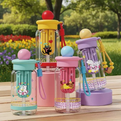 Summer Girls Cartoon Cute Sports Plastic Straw Cup Food Grade High Temperature Resistant 500ml Direct Drinking