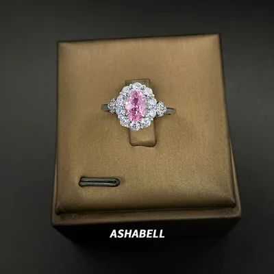 Factory Direct S925 Sterling Silver Ring Fashion Delicate Flowers Oval pink 5A Zircon Jewelry