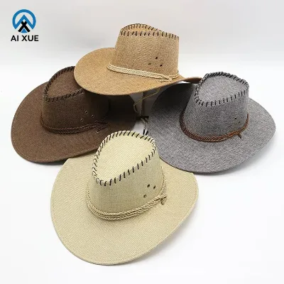 Wholesale Unisex Western Cowboy Straw Faux Suede Hats Visor Keychain Camp Hat Flat Costume Fur Cowboy Fashion Hats