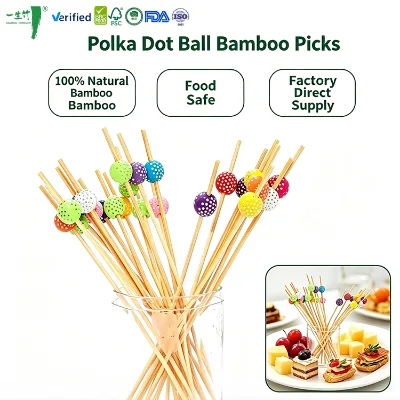 Custom Packaging Natural Bamboo Bead Picks Disposable Food Fruit Stick FSC FDA Certified