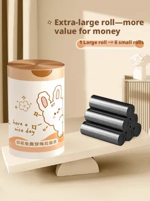 Tear-Free Thick Cute Cartoon Rabbit Printed Drawstring Trash Bag for Home Kitchen Large Bin Handheld Waste Liner