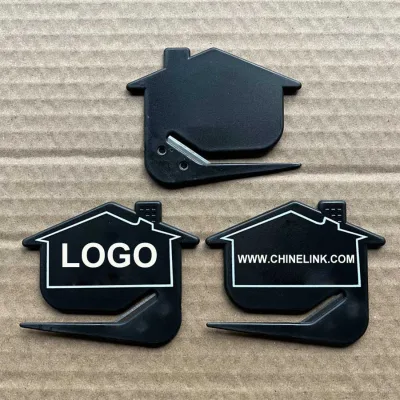 Custom Small Business Gift Wrapping Paper Cutter House Shape Black Plastic Stationery Cutter