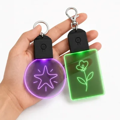 Hot Selling Trend Multi Color 3D Laser Engraved Keychain for Light up Acrylic Glow Keyring with Type C Port