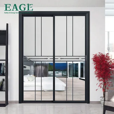 Double Soft Closing 8 Wheel Aluminum Glass Sliding Doors with Insect Net