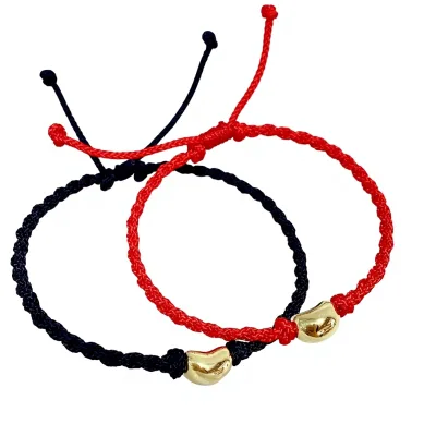 E Hao Jewelry 18K Gold Plated Iron Acacia Red Bean Bracelet New Year Good Luck Couple Red & Black Rope Gift Bulk Pack