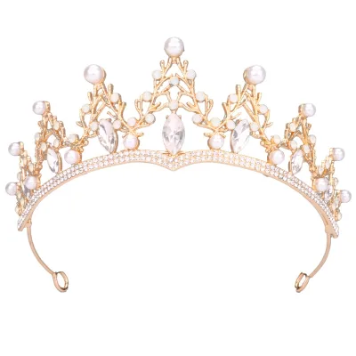 Luxury Bridal Tiara Crown for Wedding Gold Alloy Crystal Pearl Headpiece Elegant Queen Pageant Crown Hair Jewelry Accessories