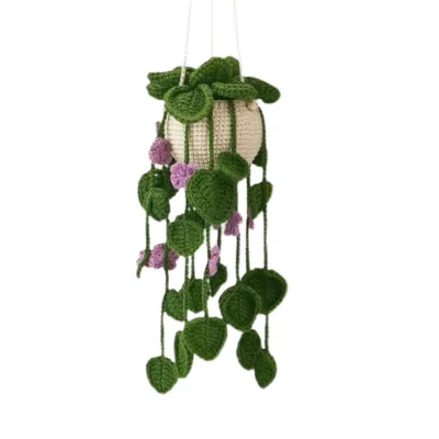 Rustic Hand Knitted Yarn Flower Basket with Plant Doll Soft Cotton Material ToysKing Fantasy Sci-Fi Home Desktop Art Decor Gift